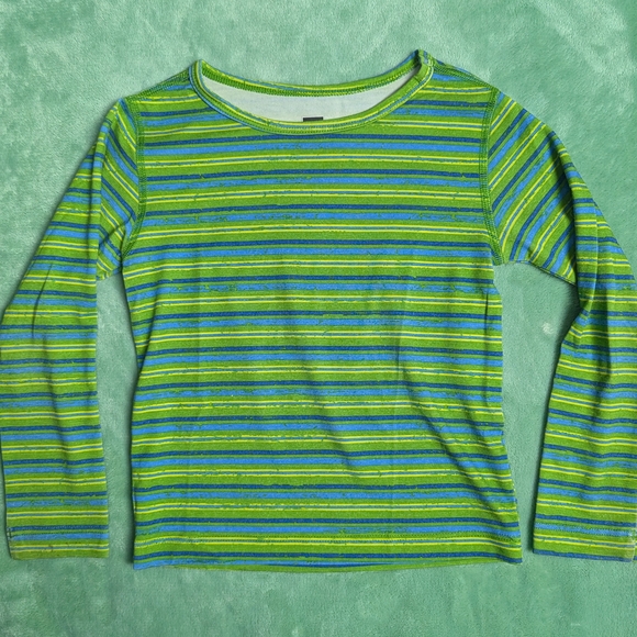 REI Green Stripped Long Sleeve Children's Baselayer Shirt 2T - Picture 1 of 3